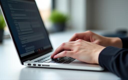 Hands working on a laptop, symbolising implementation